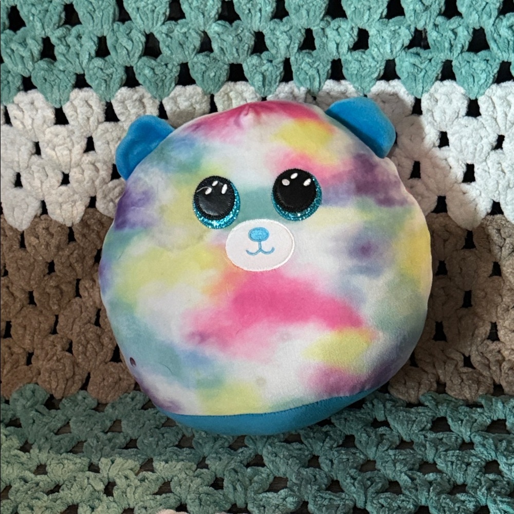 TY Squish-a-boo HOPE Pastel Rainbow Colorful Tie-Dye Bear Plush 10in